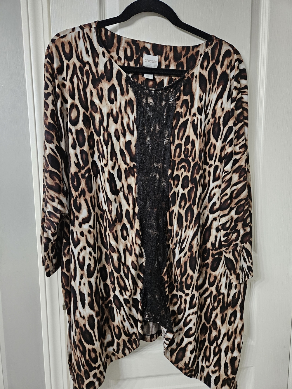 Chico's Leopard Print Lace Front top in Brown/Black